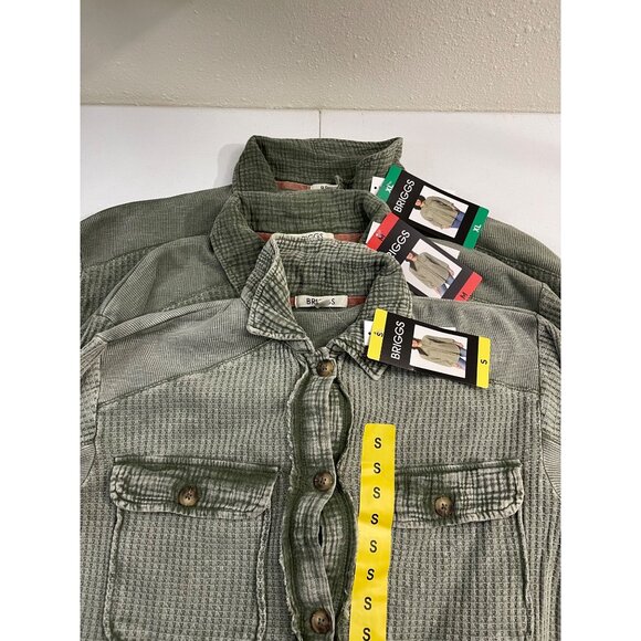 Briggs NWT Women's Relaxed Fit Button Long Sleeve Waffle Shirt Green - Picture 12 of 13